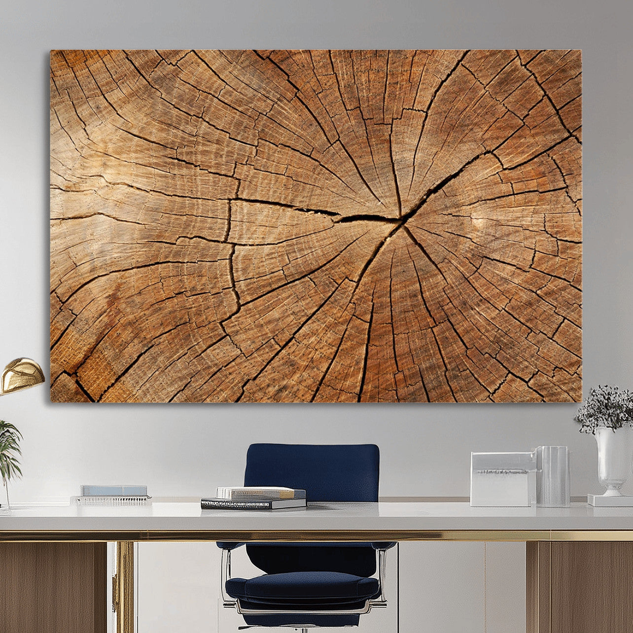61710-MGV-CV-36X24 - Tree Ring Canvas Art, Rustic Wood Grain Wall Art, Tree Slice Decor for Modern Homes, Giclee