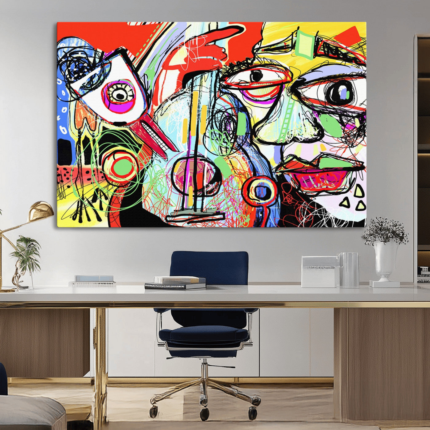 37796-MGV-CV-36X24-Picasso Style Art Abstract Canvas Wall Art Print , Colorful Abstract Artwork