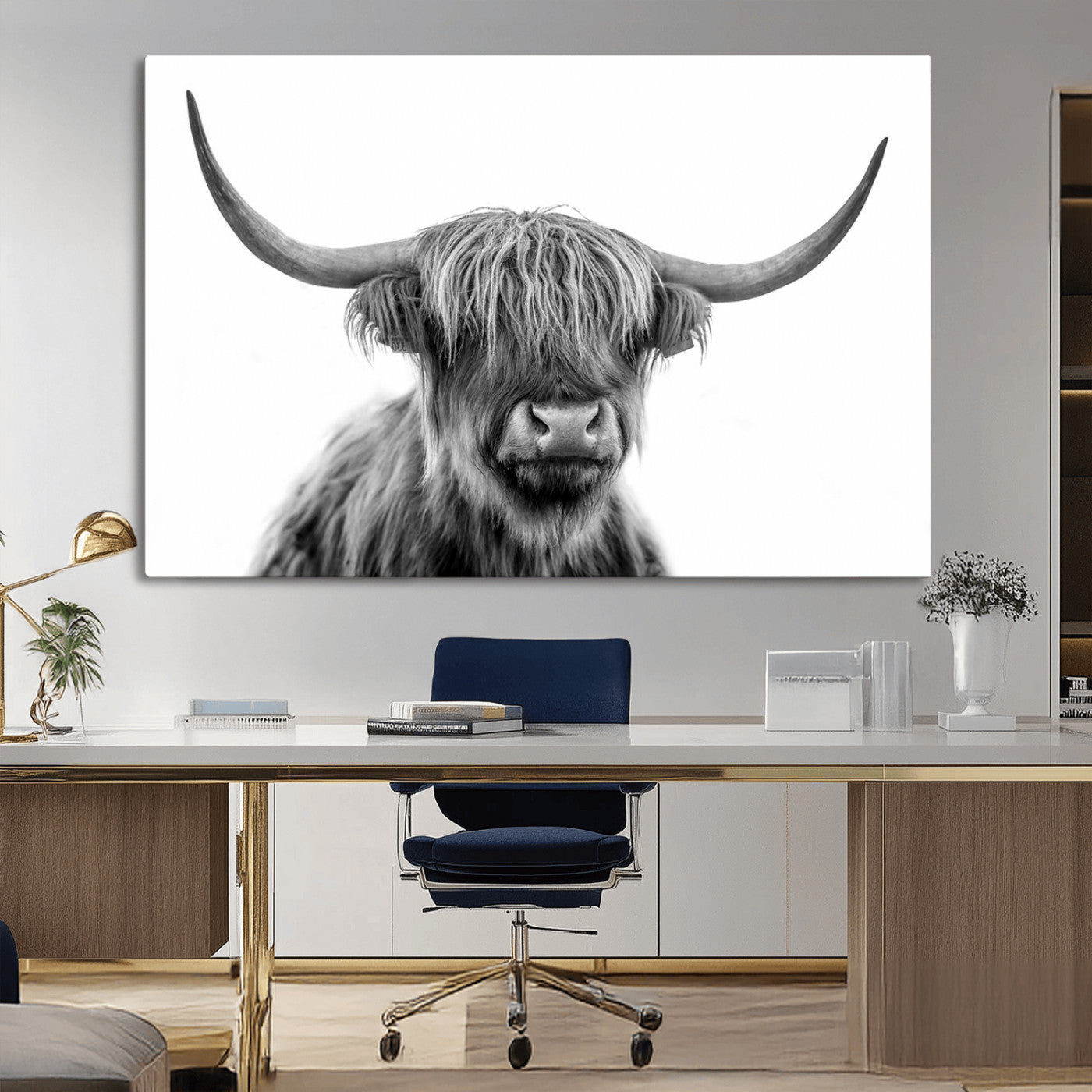 75503-MGV-CV-36X24-Scottish Highland Cow Cattle Art Print Wall Art Canvas Print for Farmhouse Decor, Framed Scottish