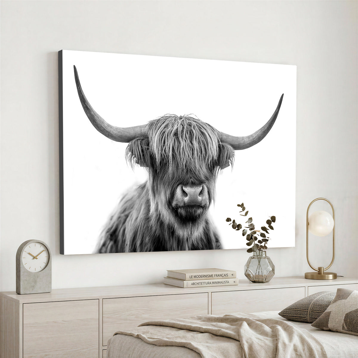 75503-_Poster-30x20 - Scottish Highland Cow Cattle Art Print Wall Art Canvas Print for Farmhouse Decor, Framed Scottish