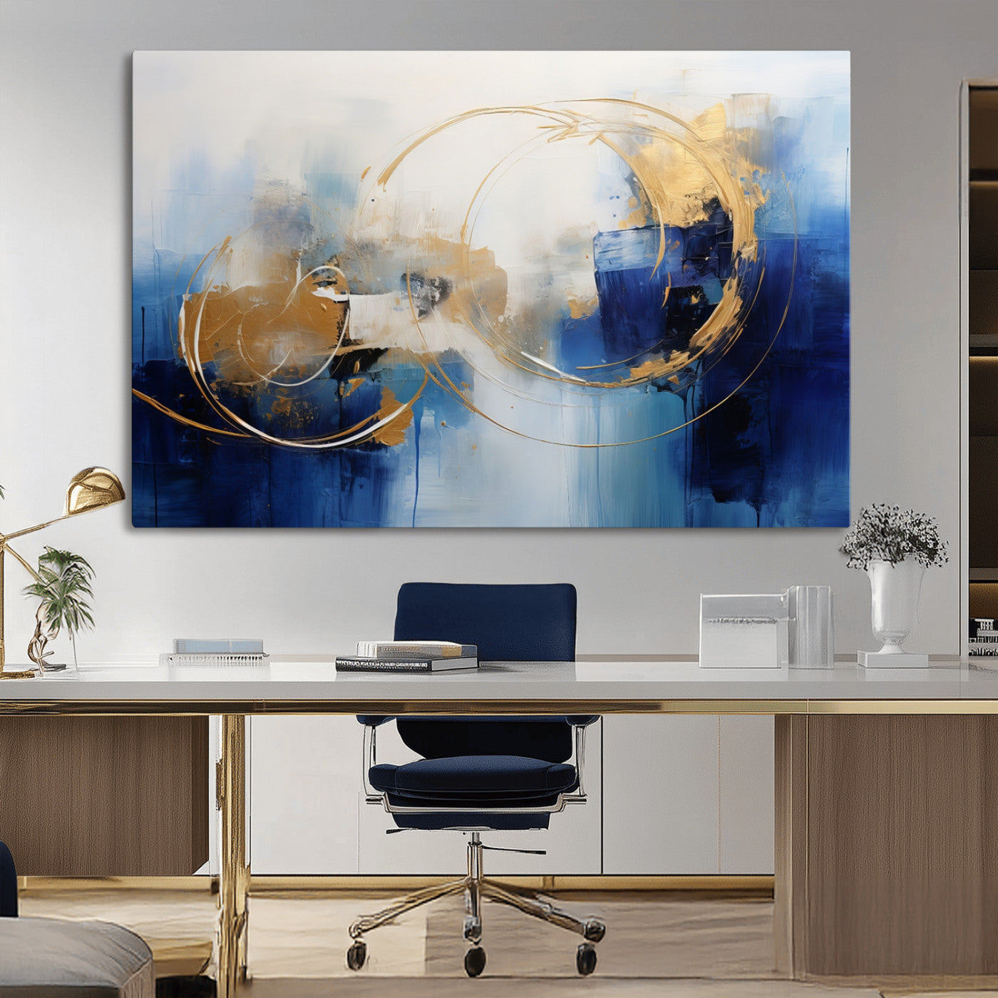 52314-MGV-CV-36X24-Navy Blue Abstract Wall Art Canvas Print