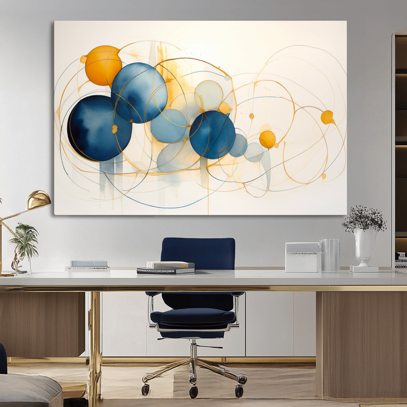 36188-MGV-CV-36X24-Geometric Blue Orange Abstract Wall Art Canvas, Geometric Blue Orange Canvas Print