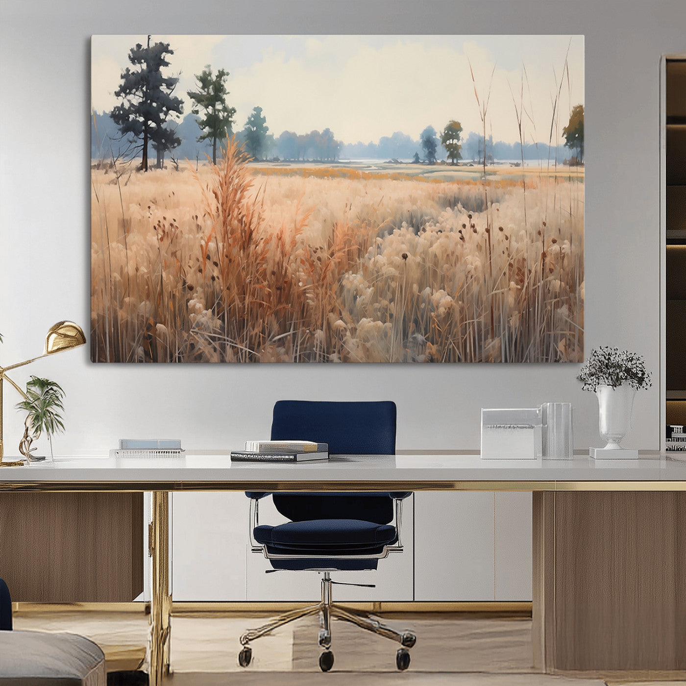98822-MGV-CV-36X24-Golden Fields Canvas Wall Art Print – Serene Landscape of Nature’s Tranquility in Minimalist Modern