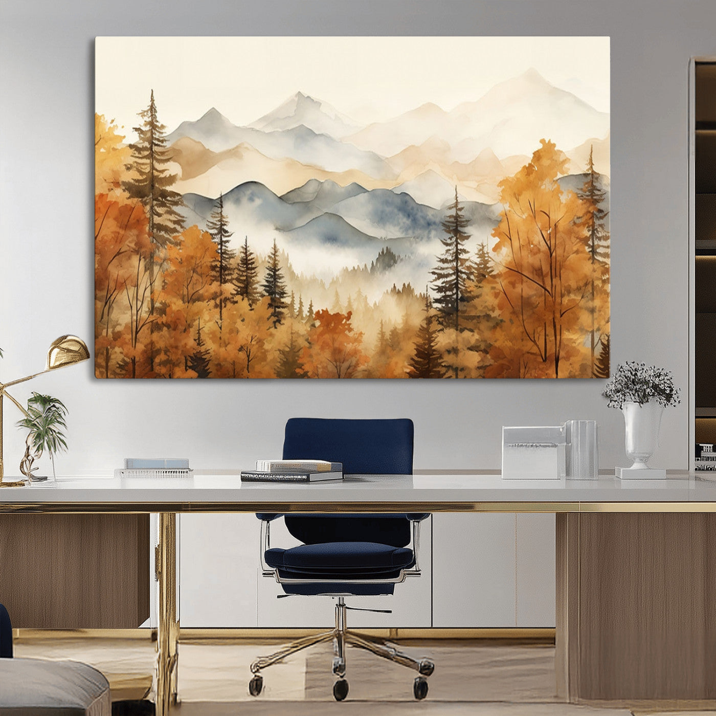 72950-MGV-CV-36X24-Golden Autumn Forest Wall Art Canvas | Mountain Landscape Canvas Print for Living Room or Bedroom |