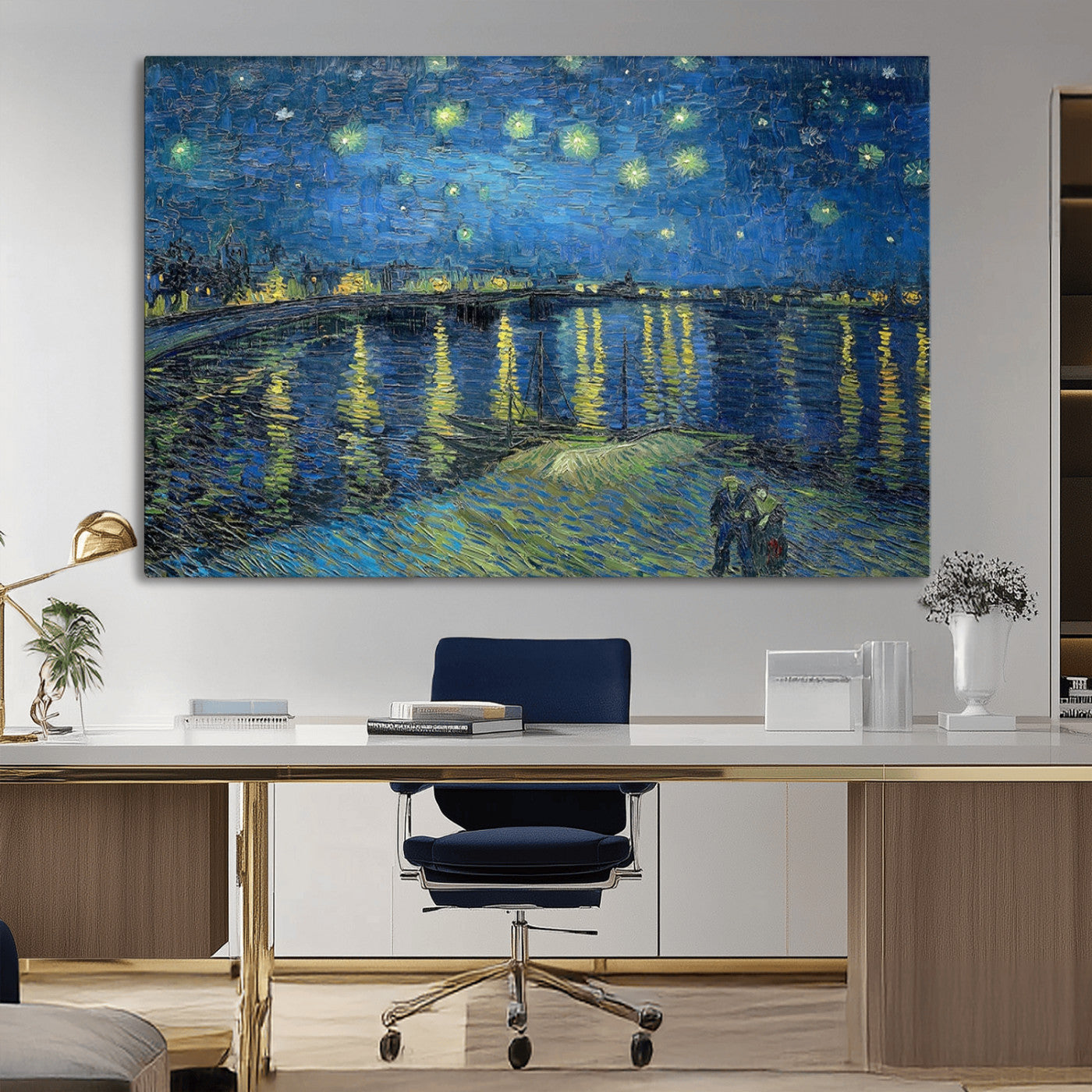 94605-MGV-CV-36X24-Vincent van Gogh Starry Night over the Rhone Abstract Wall Art Canvas, Starry Night Canvas Print