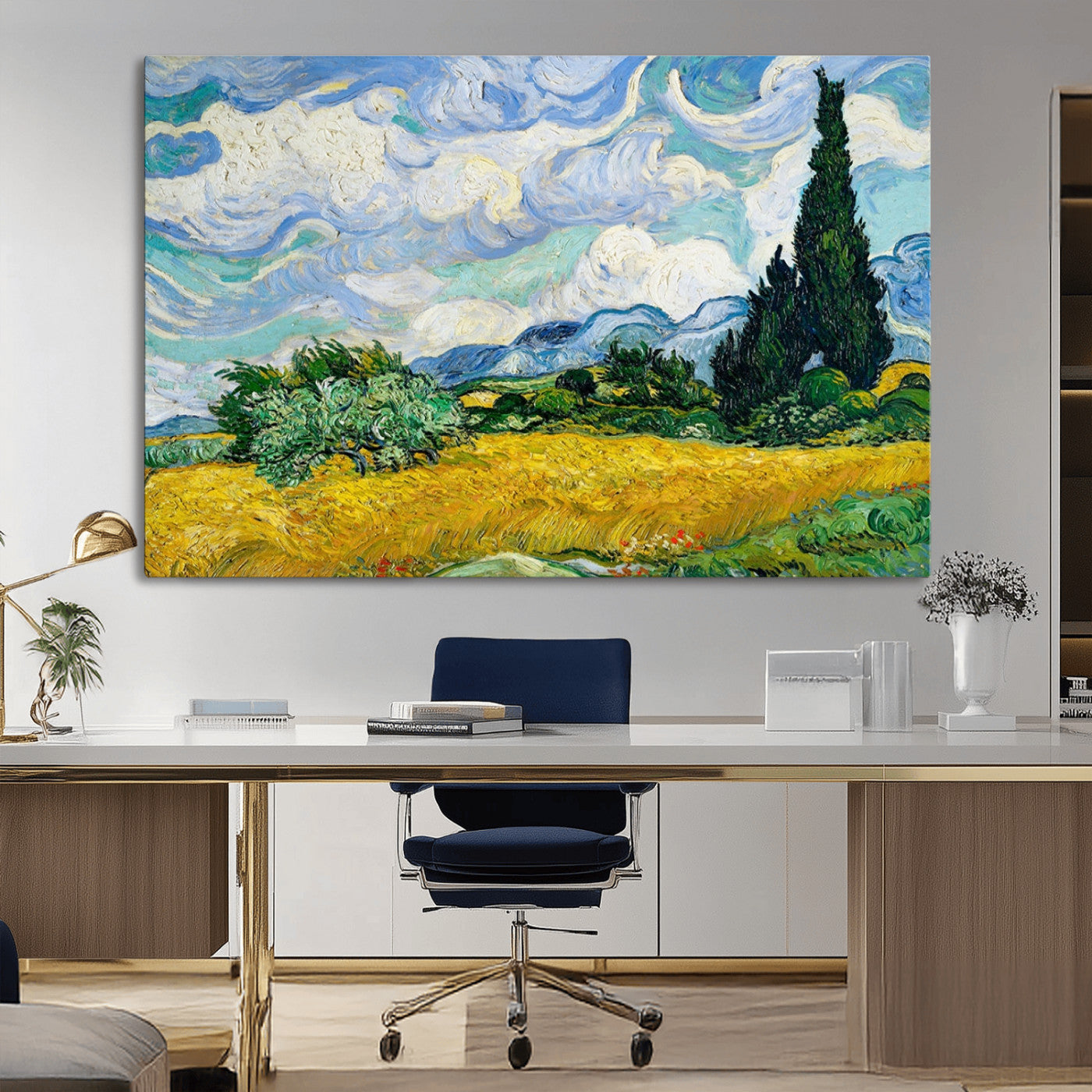 97252-MGV-CV-36X24-Wheatfield With Cypresses By Van Gogh Painting Wall Art Canvas, Wheatfield With Cypresses Canvas