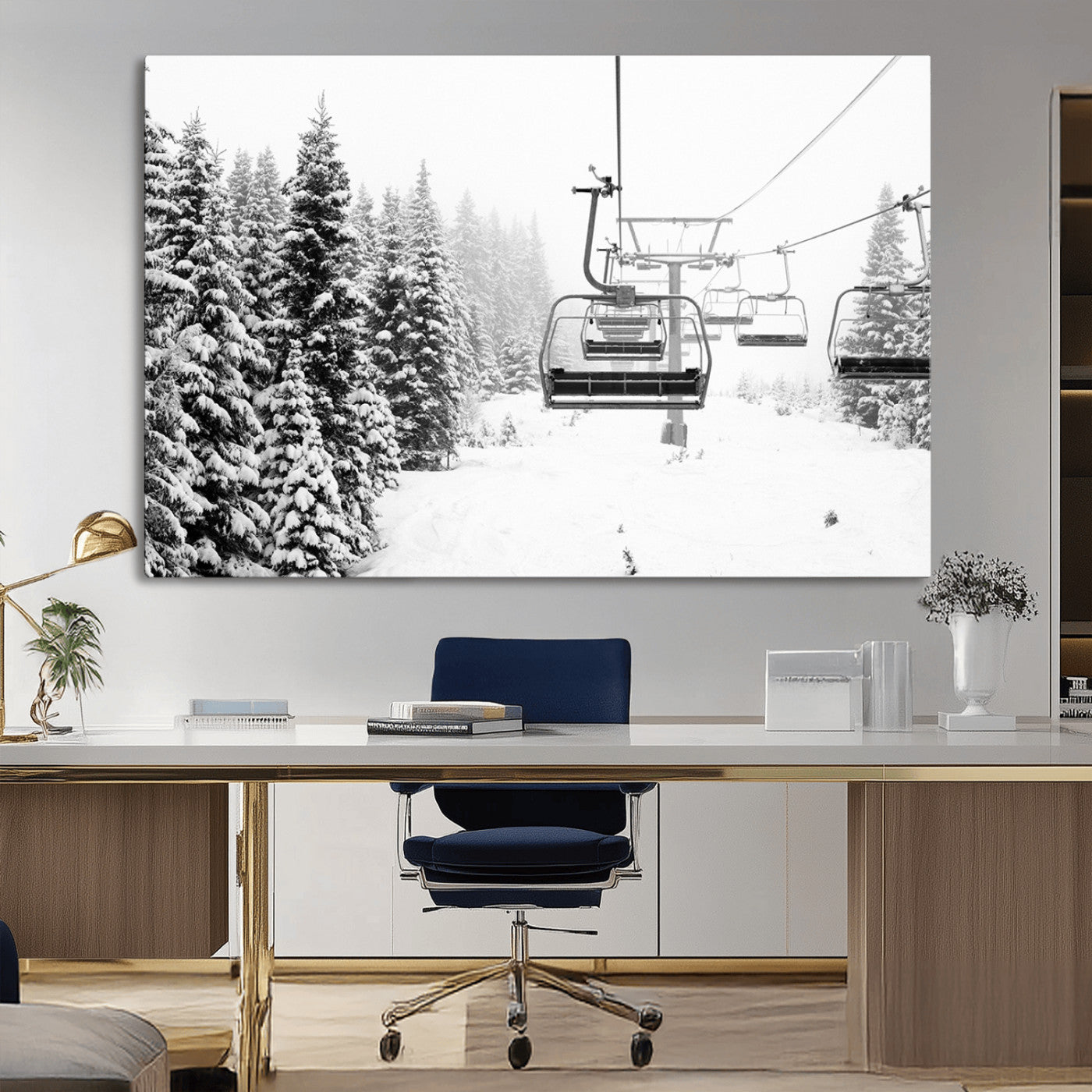 70609-MGV-CV-36X24-Ski Wall Art - Ski Lift Wall Art Canvas Print Snow Covered Spruce Trees Winter Wall Art Ski Skier