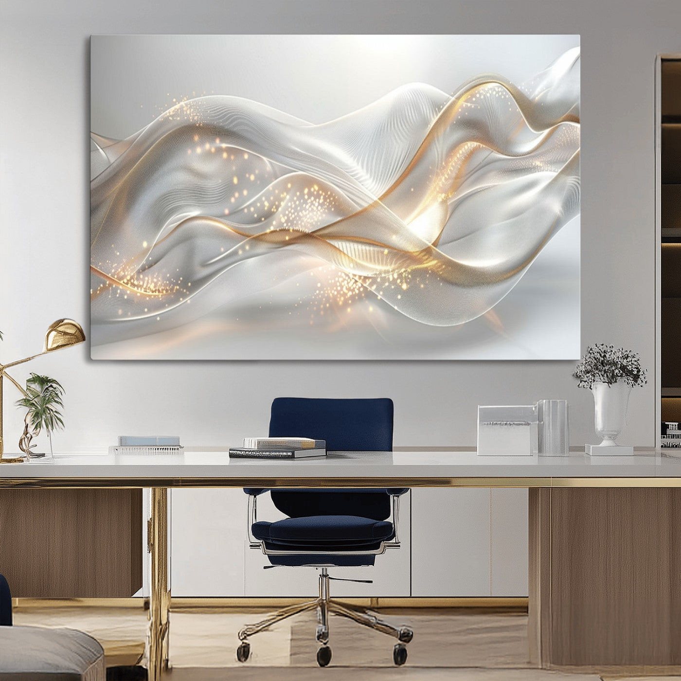 Lines2-MGV-CV-36X24-Abstract art Grey and Gold Lines Wall Art