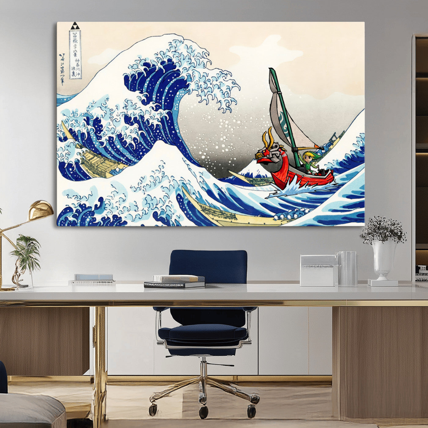 19450-MGV-CV-36X24-Katsushika Hokusai Kanagawa Giant Wave Wall Art Canvas Print | Iconic Japanese Art for Living Room