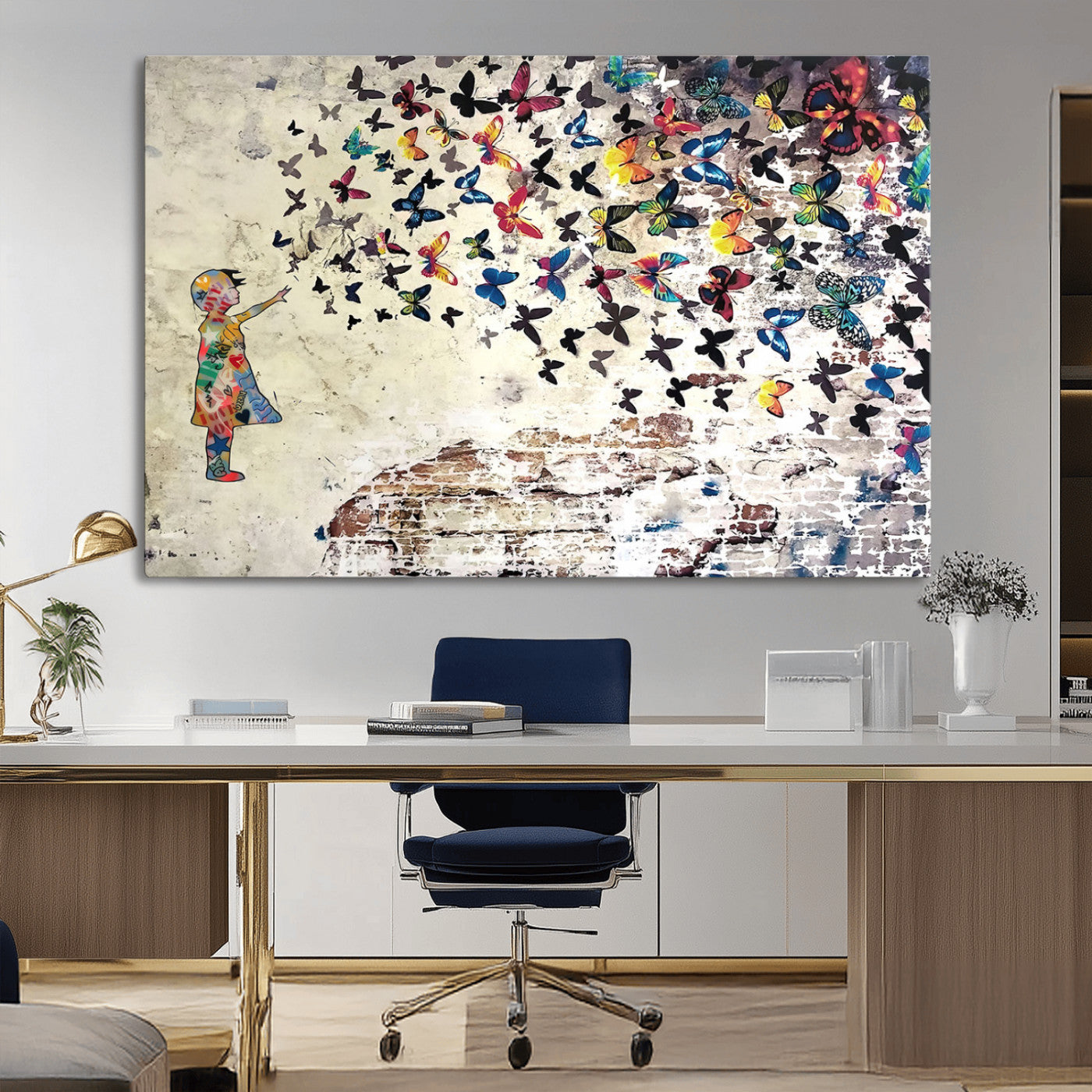 -Banksy Wall Art - Banksy Girl Butterfly Graffiti Wall Art Canvas Print - Butterfly Girl and Freedom