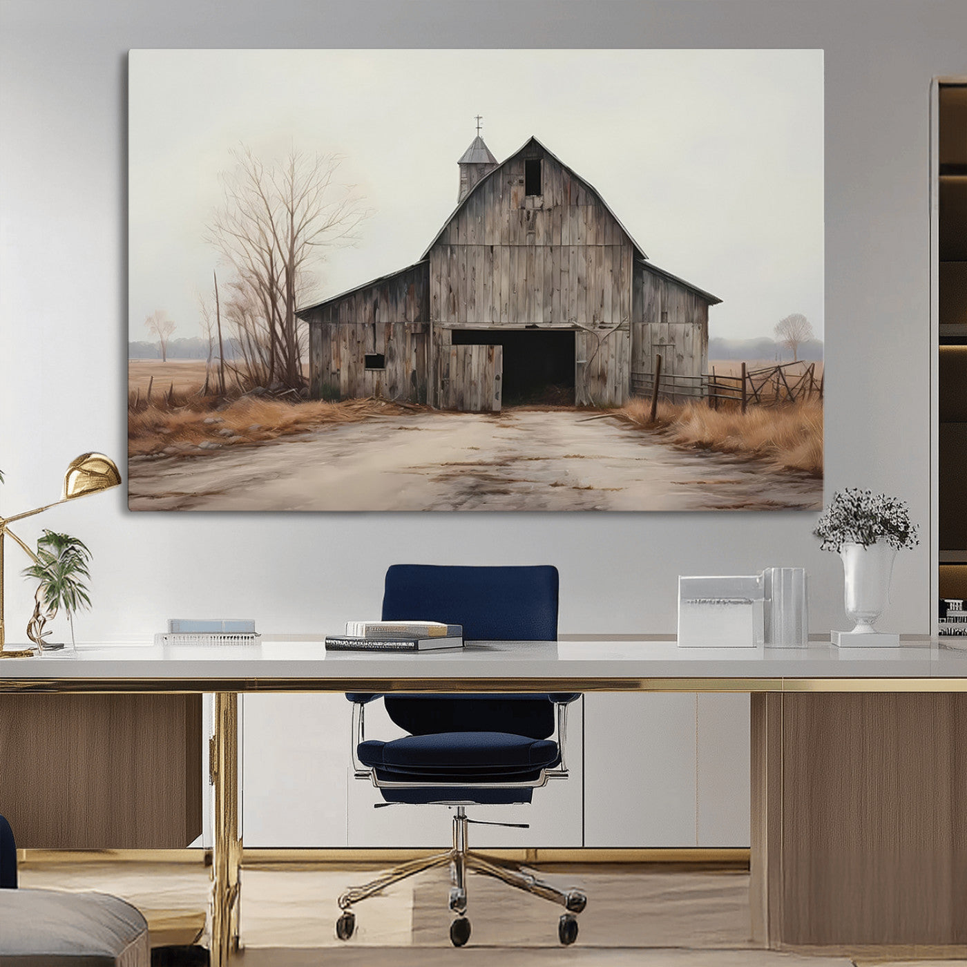 -Farmhouse Rustic Barn Wall Art Canvas Print – Framed and Ready to Hang – Perfect Addition to