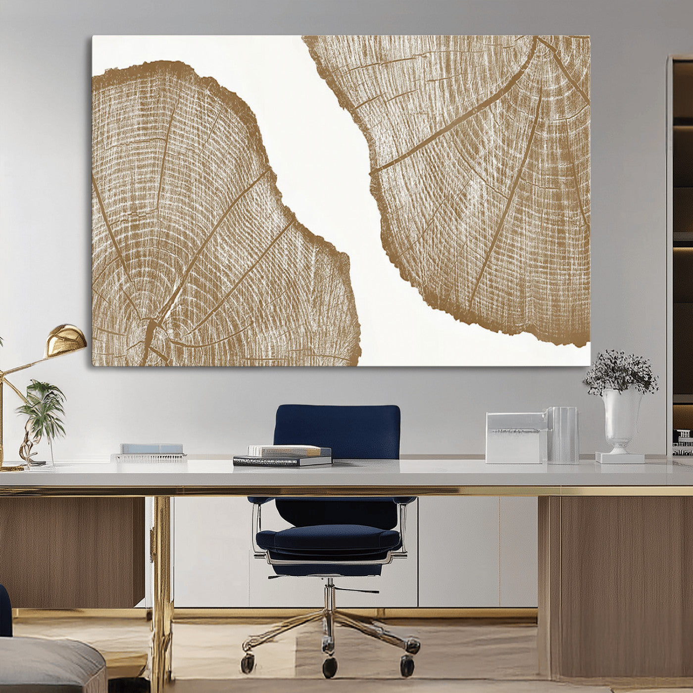 99692-MGV-CV-36X24-Rustic Brown Tree Ring Wall Art Canvas Print – Framed and Ready to Hang – Elegant Nature-Inspired