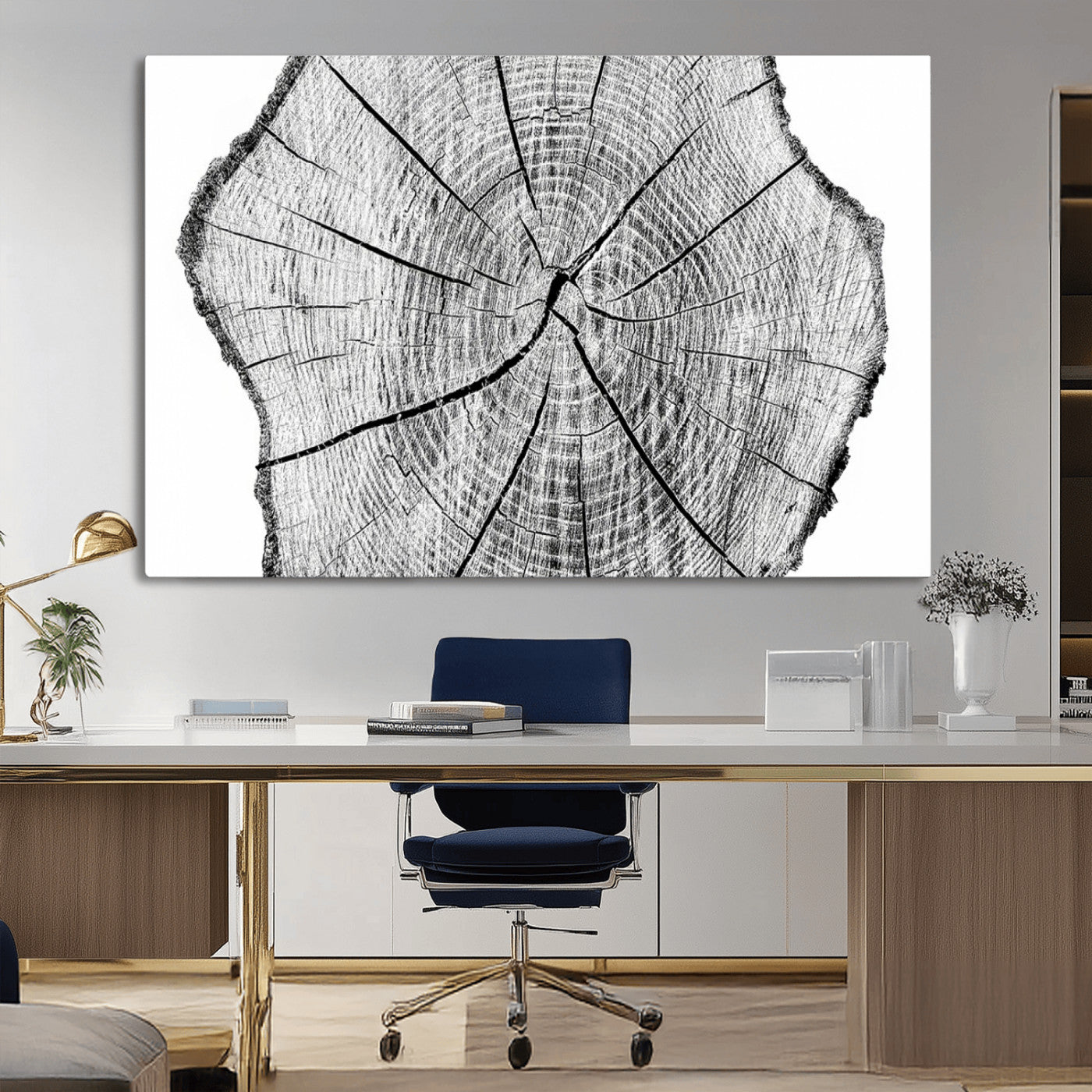 98709-MGV-CV-36X24-Rustic Tree Ring Wall Art Canvas Print – Framed and Ready to Hang – Perfect for Nature-Inspired and