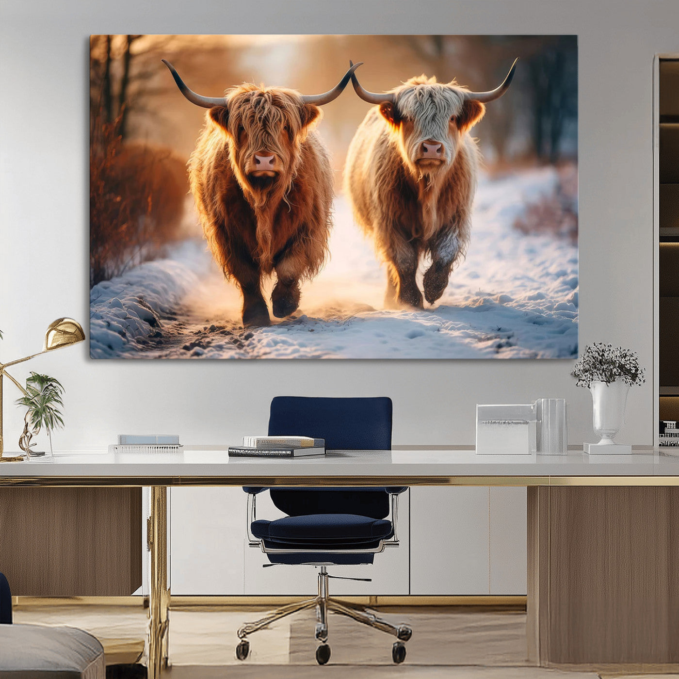 94810-MGV-CV-36X24-Scottish Highland Cow Horn Farm Wall Art Canvas Print