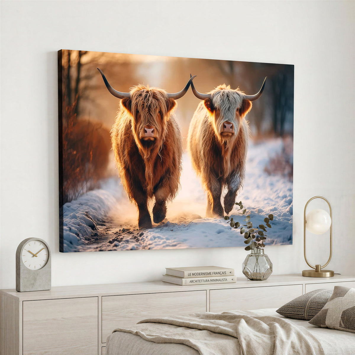 94810-_Poster-30x20 - Scottish Highland Cow Horn Farm Wall Art Canvas Print