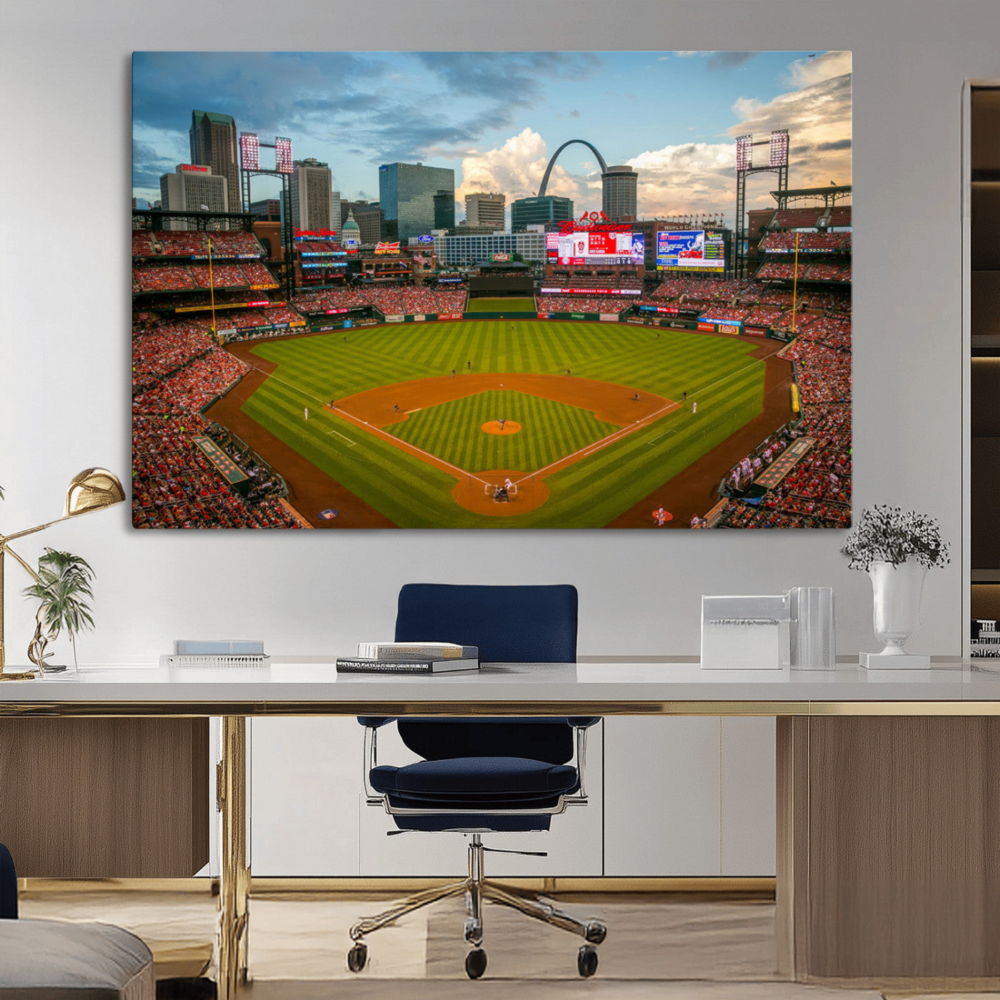 91908-MGV-CV-36X24-Busch Stadium Wall Art Print | St. Louis Cardinals Baseball Stadium Canvas Print | Framed Sports
