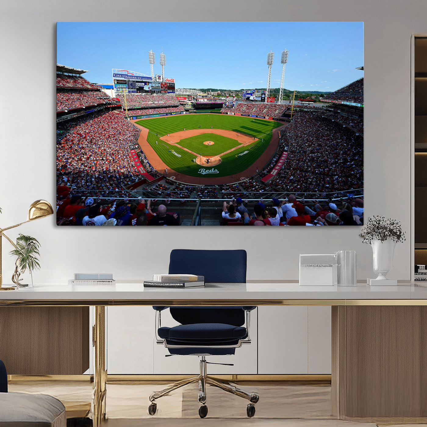 90998-MGV-CV-36X24-Cincinnati Reds Baseball Canvas Print - Great American Ball Park Stadium Wall Art Canvas Print