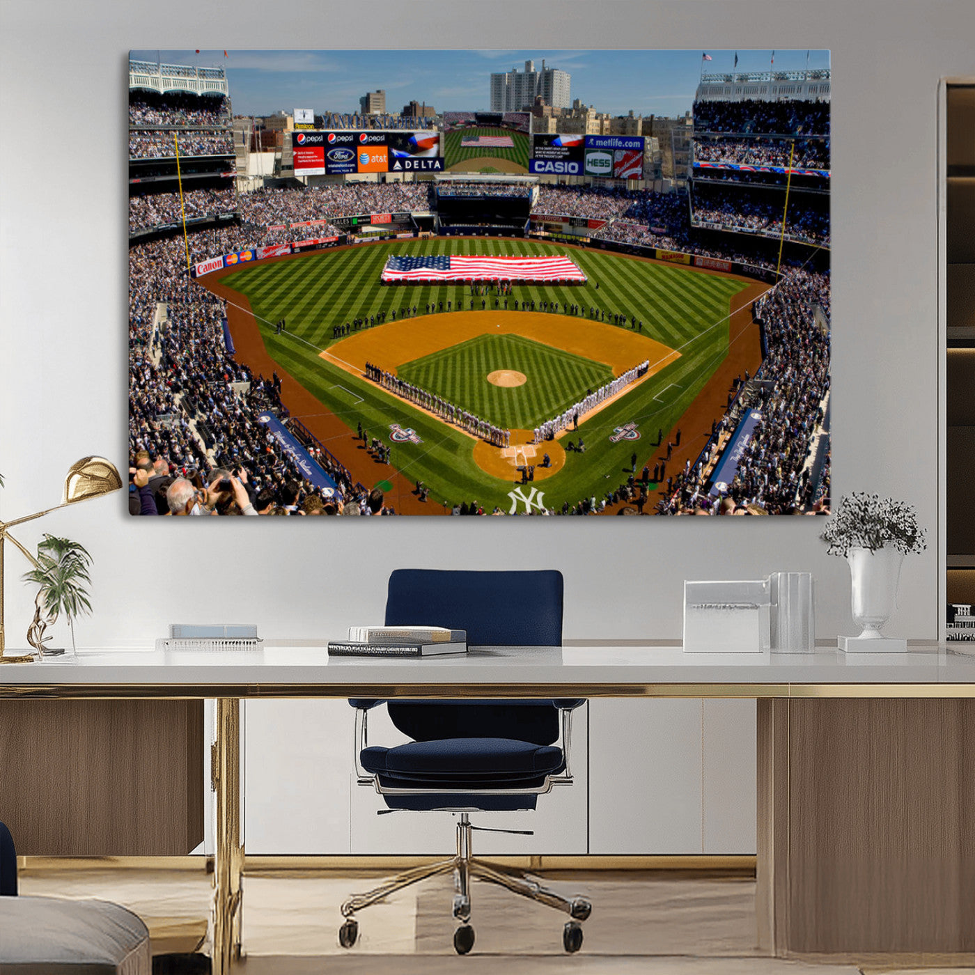 20879-MGV-CV-36X24-Yankee Stadium New York Wall Art Print | 3-Panel Canvas Print of Yankees Baseball Stadium | Large