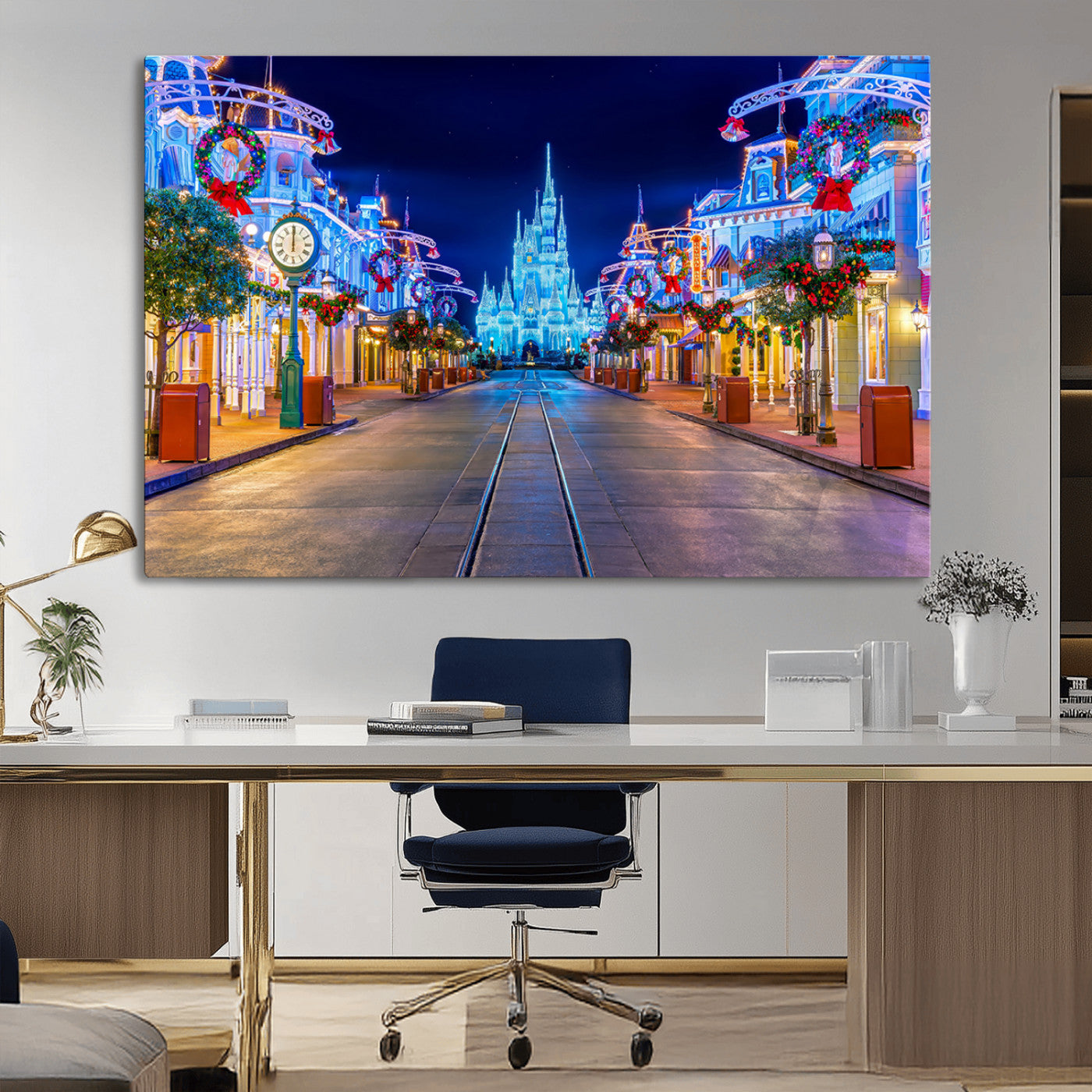 12470-MGV-CV-36X24-Disney Castle Wall Art – Large Magic Kingdom Canvas Artwork, Fairytale Design, Kids Room Christmas Decor for Home, Office