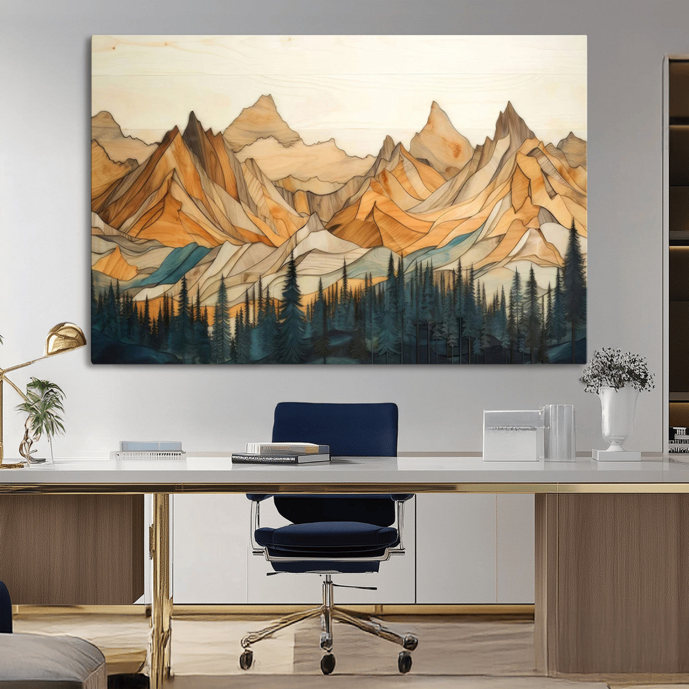 31576-MGV-CV-36X24-Rustic Wood Mountain Wall Art Print | Triptych Giclee Print Featuring Handcrafted Forest and