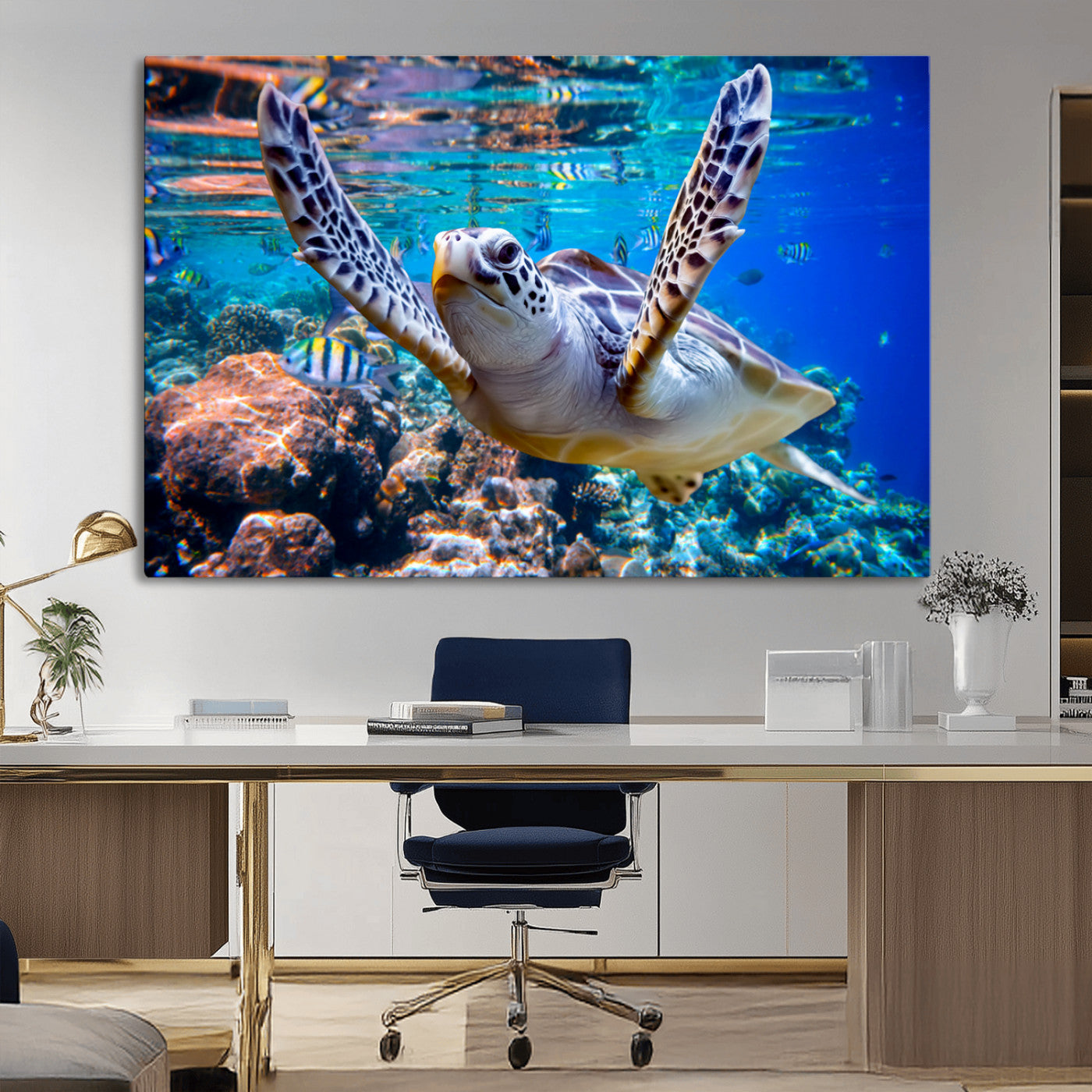 12683-MGV-CV-36X24-Underwater Sea Turtle Wall Art Canvas Print – Vibrant Ocean Coral Reef Décor, Ready to Hang