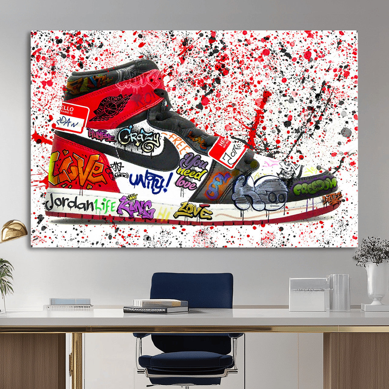 38836-MGV-CV-36X24 - Jordan Shoes Graffiti Wall Art Canvas Print- Jordan Graffiti Canvas Wall Art - Framed Perfect for