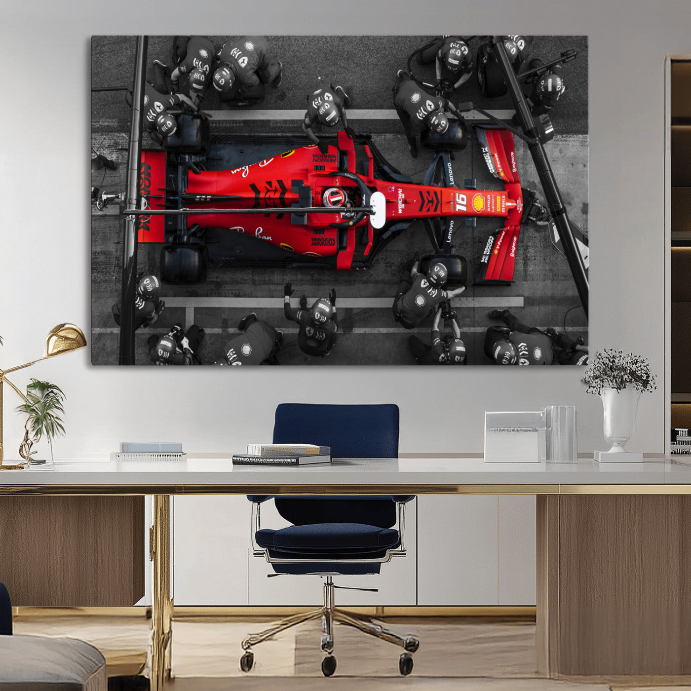 -Ferrari Pit Stop Canvas Wall Art – Precision and Speed Captured in Bold Motorsport Imagery – Ready
