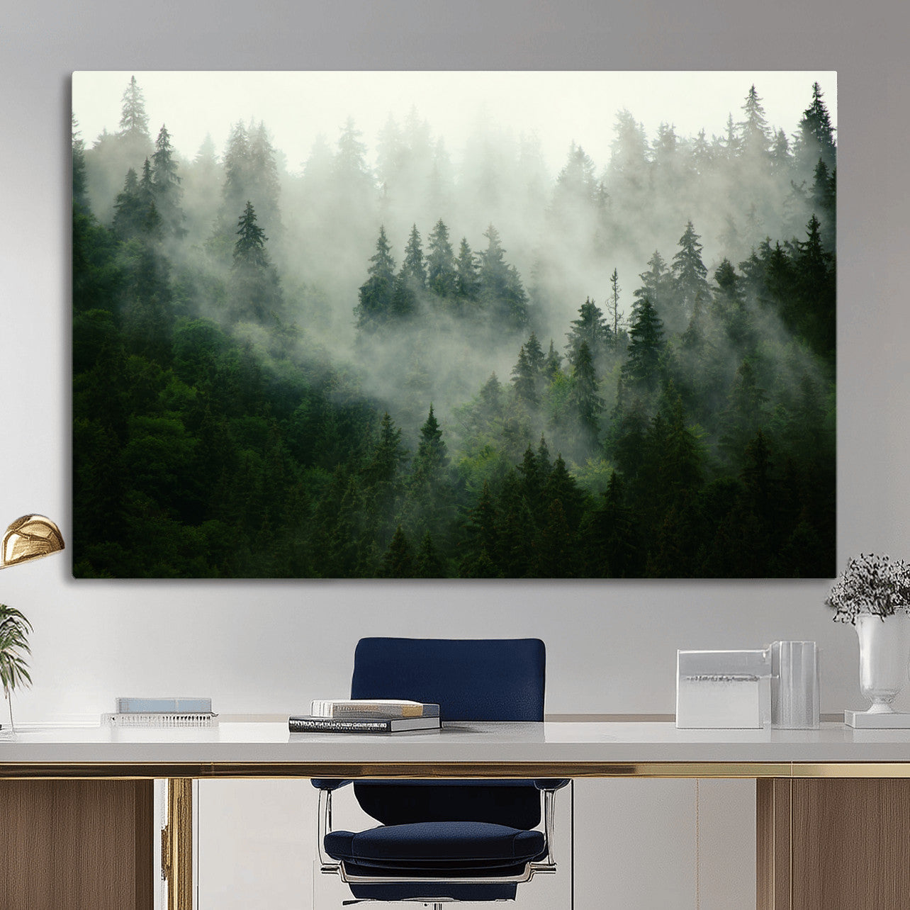 167720496-MGV-CV-36X24 - Misty Forest Mountain Wall Art Canvas | Large 3-Panel Foggy Landscape Canvas Print | Nature Misty