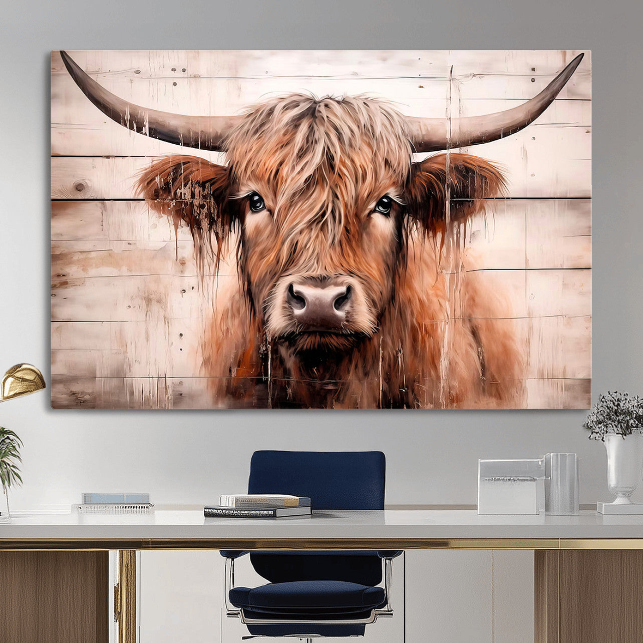 93730-MGV-CV-36X24 - Vintage Scottish Highland Cow Cattle Art Print Farmhouse Wall Art Canvas Print