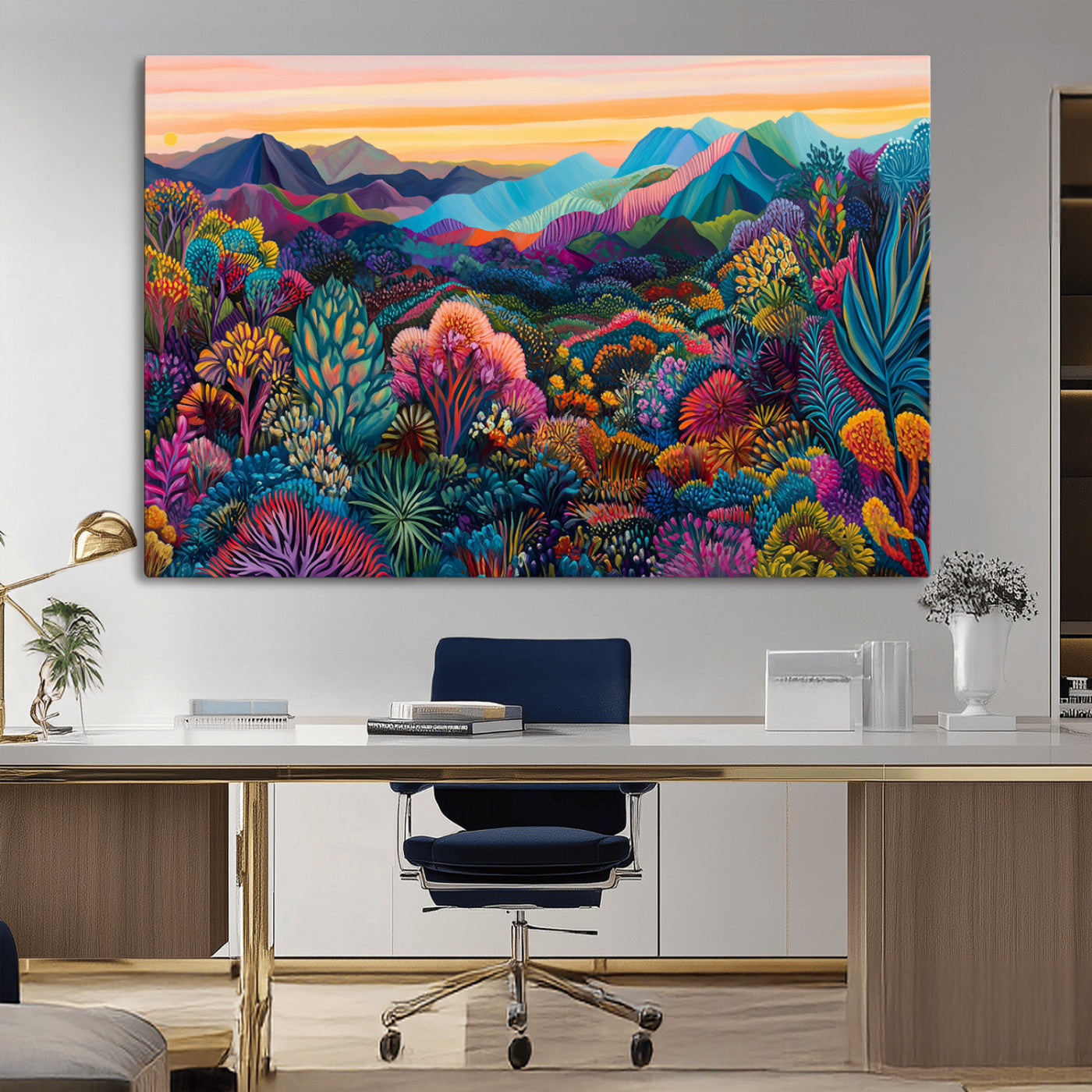 63728-MGV-CV-36X24-Colorful Abstract Landscape Wall Art Print Canvas - Vibrant Modern Decor for Living Room, Office, or