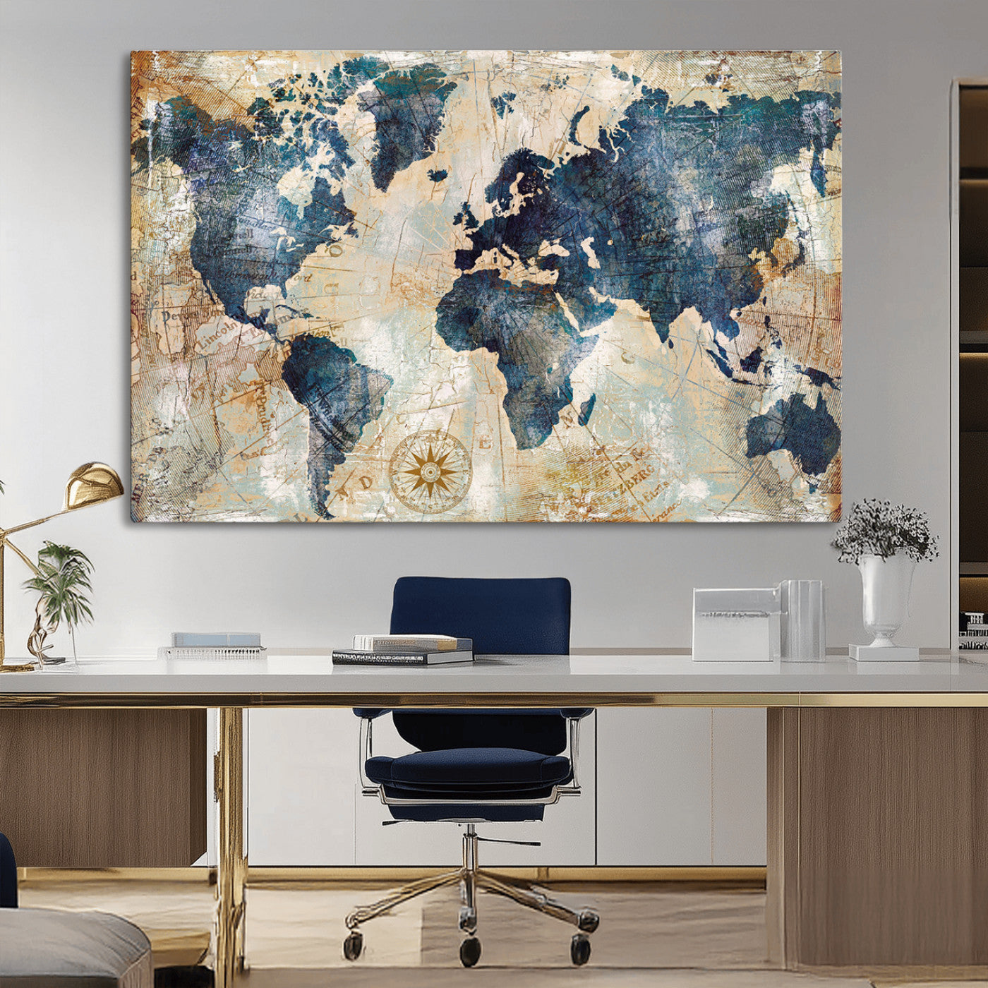 84561-MGV-CV-36X24-Push Pin World Map Canvas Print – Framed Wall Art for Couples, Travel Tracker Map, Anniversary Gift for Home Decor