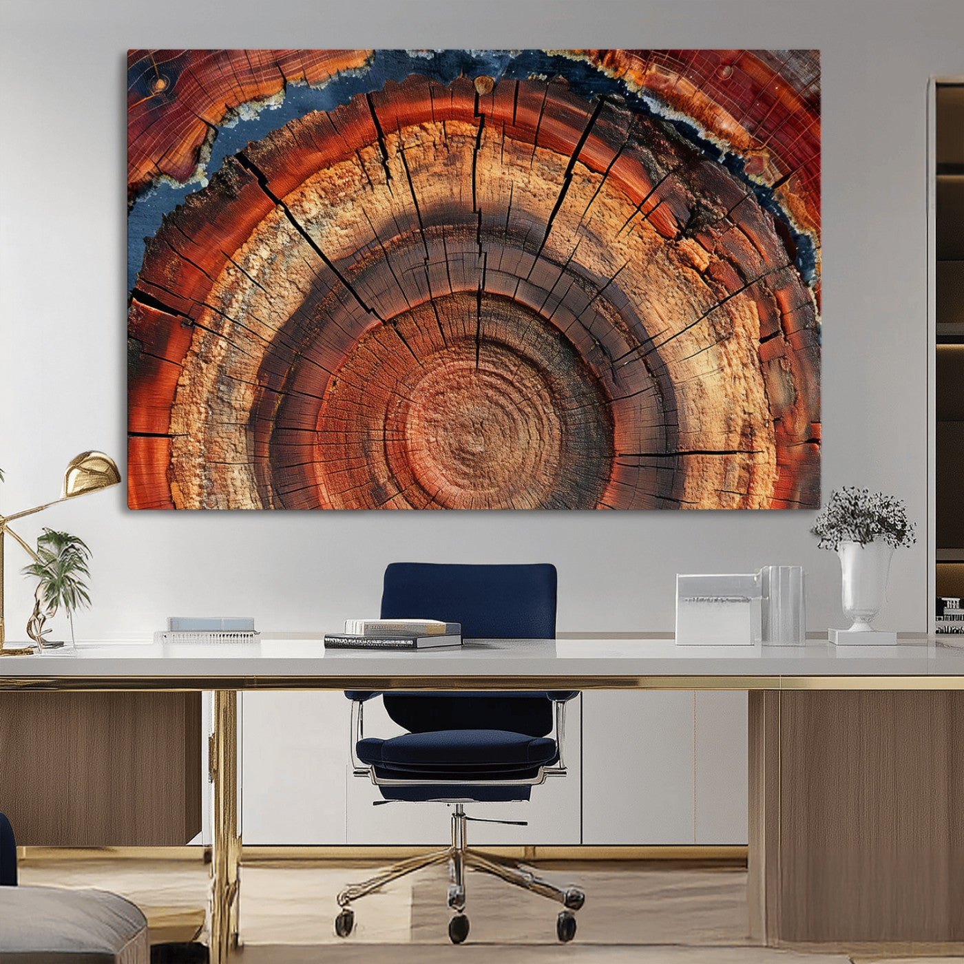 28555-MGV-CV-36X24-Abstract Tree Ring Art, Colorful Tree Ring Wall Decor, Minimalist Home Canvas Art, Modern Farmhouse