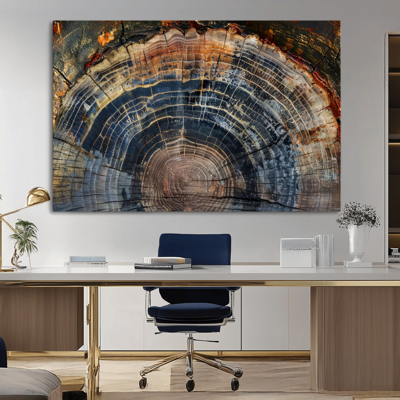 16193-MGV-CV-36X24-Framed Tree Ring Wall Art - Abstract Colorful Tree Ring Wall Decor, Minimalist Home Canvas Art,