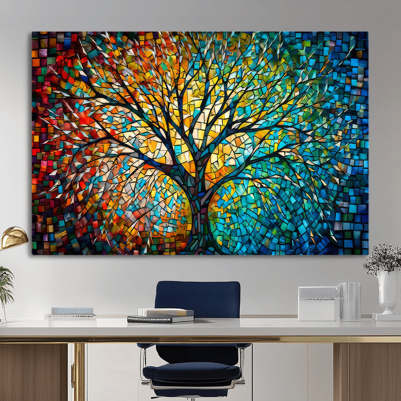 99325-MGV-CV-36X24 - Yggdrasil Tree of Life Wall Art Print Canvas | Mosaic Style 3-Panel Canvas Print