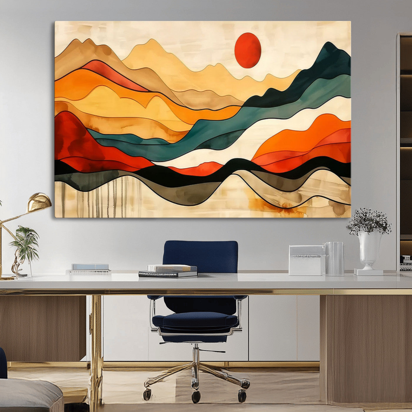 23241-MGV-CV-36X24-Mid Century Wall Art Print - Abstract Woodland Print - Modern Art Panoramic Mountain Wall Art