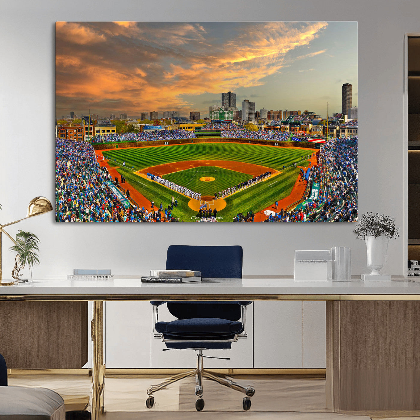 45635-MGV-CV-36X24-Chicago Wrigley Field Canvas Wall Art - Iconic Baseball Stadium Art Print - Wrigley Field Chicago