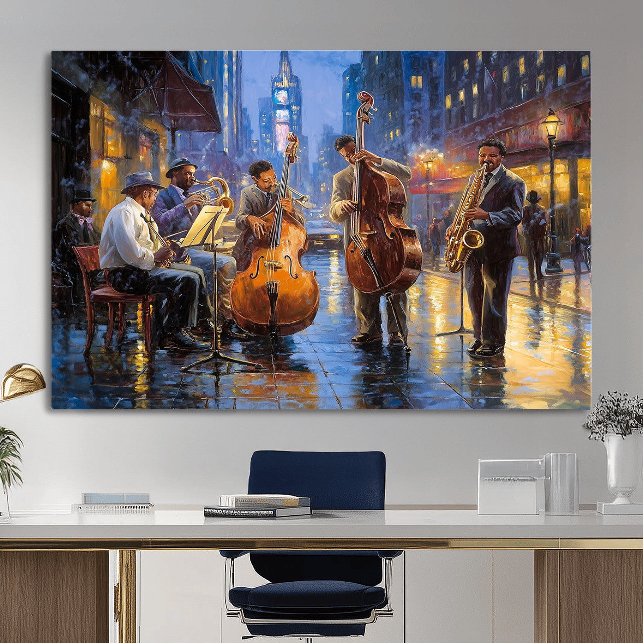 58694-MGV-CV-36X24 - Colorful Jazz Wall Art - African American Music Canvas Print - Framed Abstract Music Poster for Home
