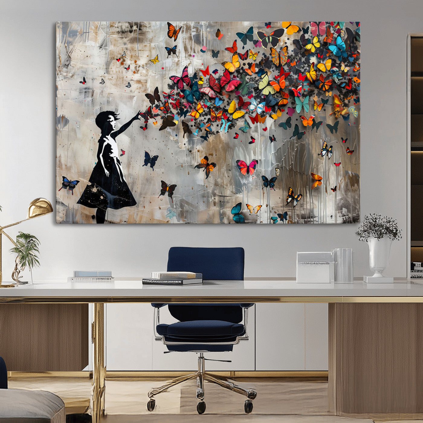 -Butterfly Girl Wall Art – Vibrant Street Style Canvas Print, Modern Abstract Wall Decor for Living Room, Bedroom, or Office