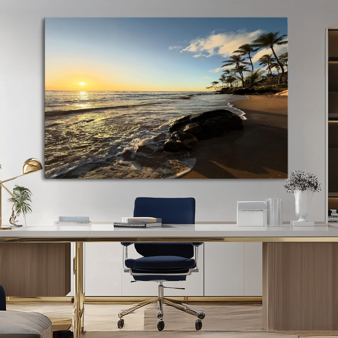 Nadir2-MGV-CV-36X24-Tropical Beach Wall Art - Stunning Ocean Sunset Canvas Print with Palm Tree Design for Relaxing and