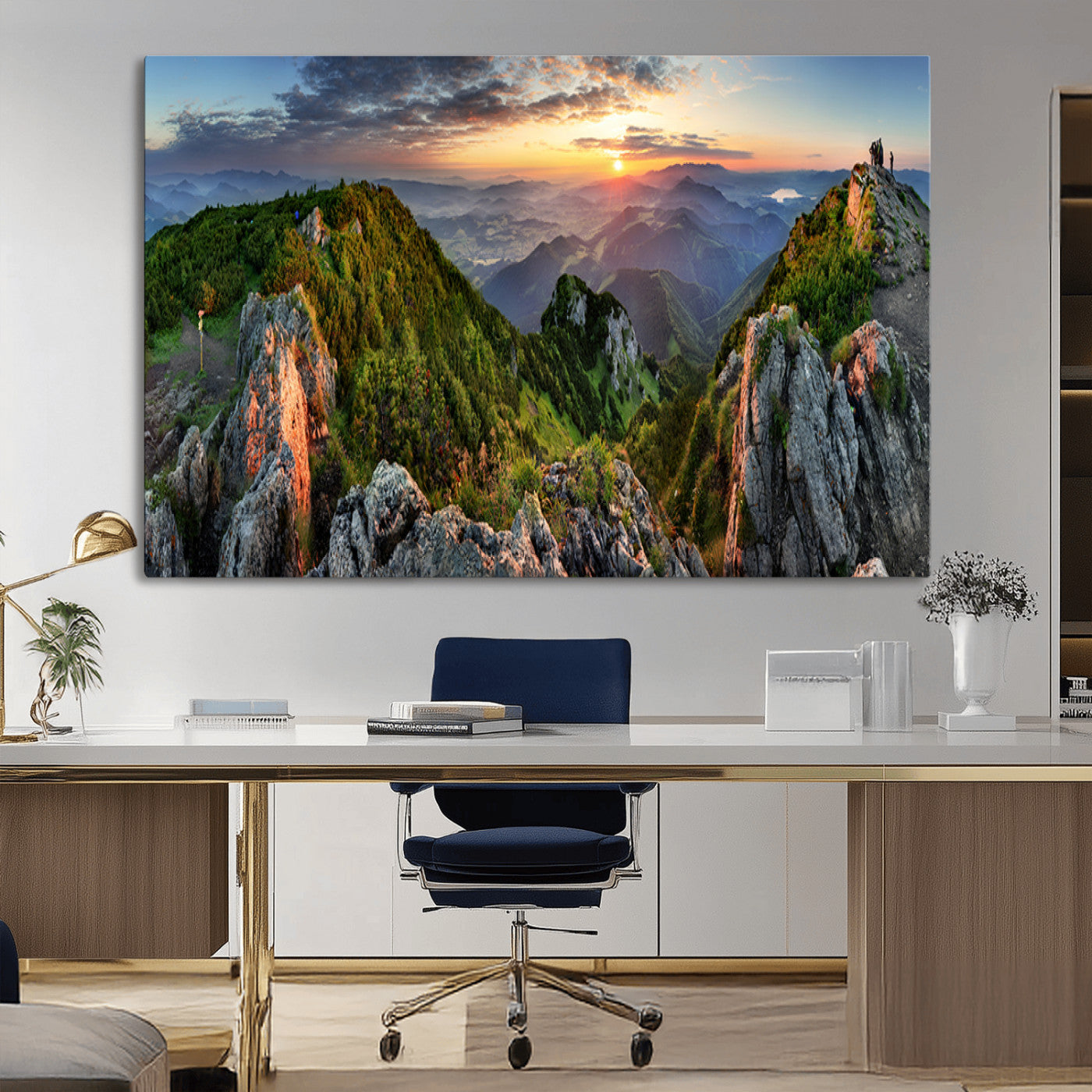 -Mountain Sunset Panoramic Canvas Print – Scenic Wilderness Landscape, Majestic Summit , Multi-Panel