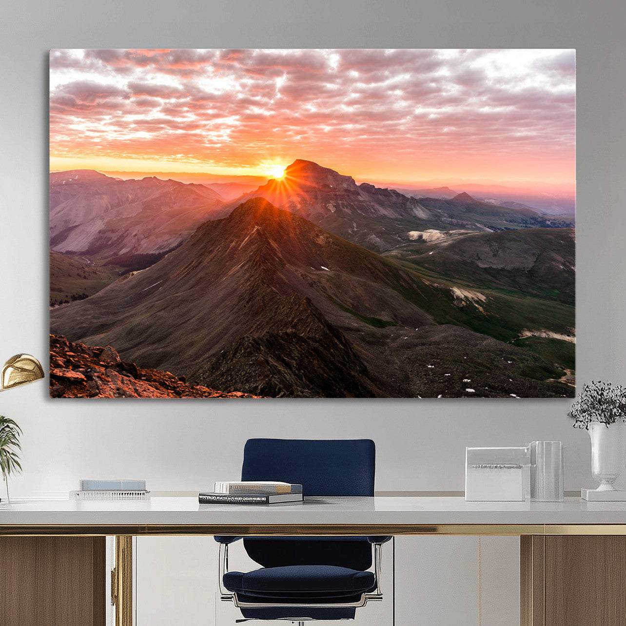MGV-CV-36X24 - Majestic Sunrise Wall Art – Canvas Print of Rugged Mountain Peaks, Vibrant Sky, Serene Landscape, Nature Decor for Home or Office