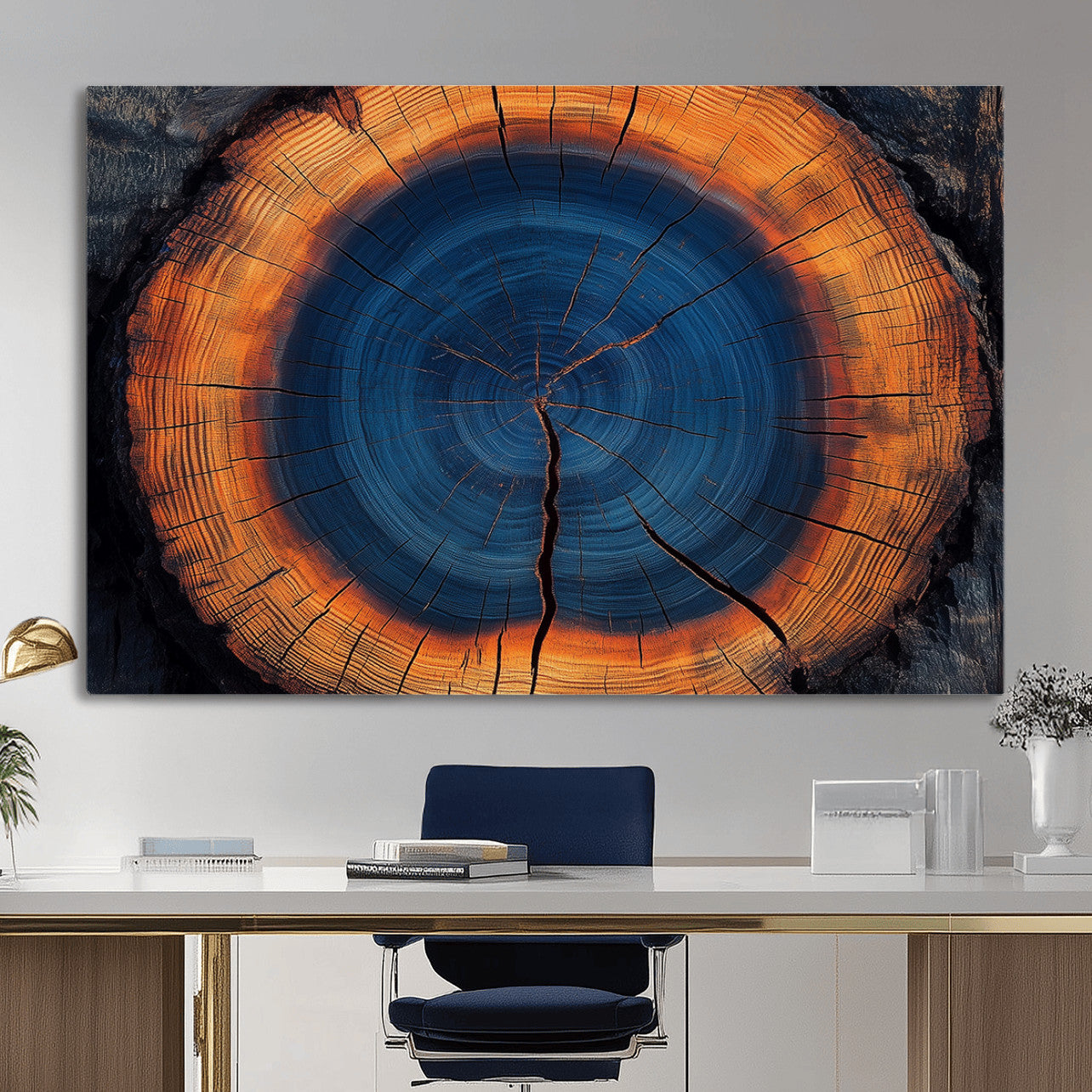 MGV-CV-36X24 - Abstract Tree Ring Wall Art Print, Natural Rustic Wood Texture Canvas Print, Framed Tree Ring Printing, Wood Tree Stump Artwork Canvas Print