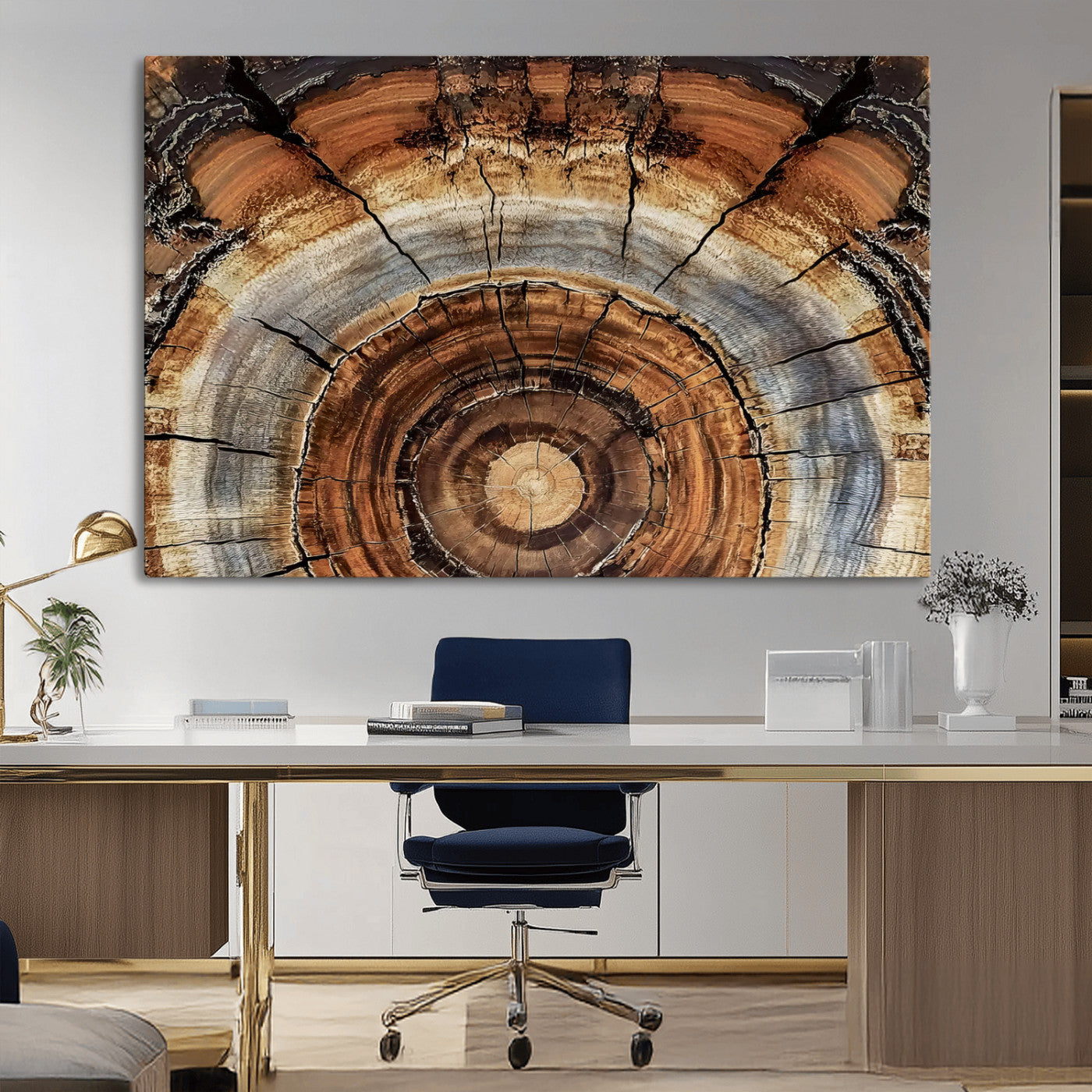 -Tree Rings Wall Art Canvas Print, Framed Wood Texture Art Picture Print, Rustic Pattern Perfect Rustic Organic Decor Artwork