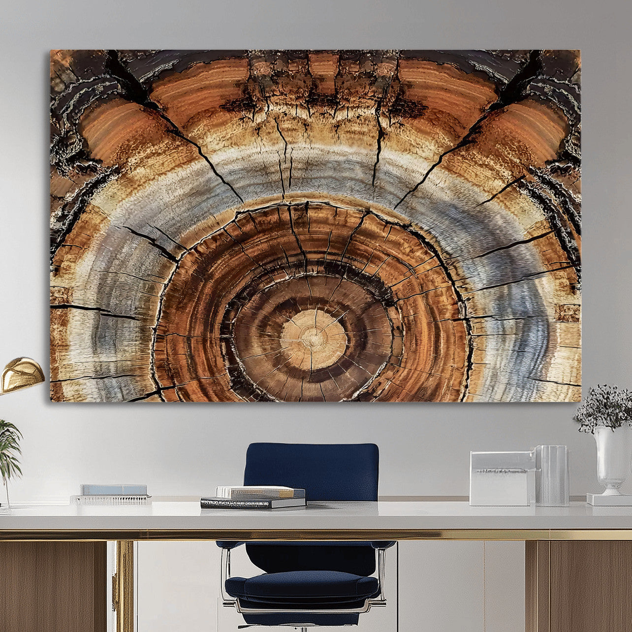 15184146-MGV-CV-36X24 - Tree Rings Wall Art Canvas Print, Framed Wood Texture Art Picture Print, Rustic Pattern Perfect Rustic Organic Decor Artwork