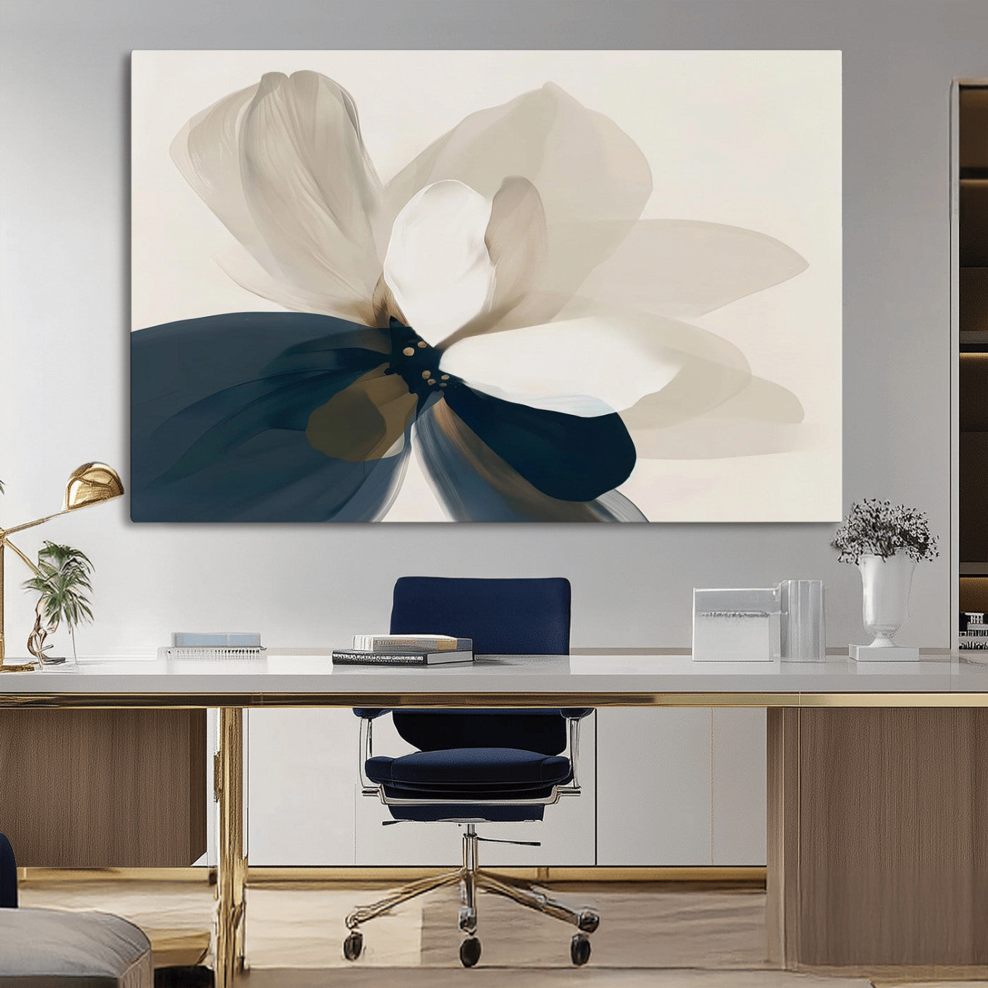 -Minimal Flower Wall Art Canvas Print, Framed Flower Drawing Art Picture Print, Beige Bloom Perfect Modern Botanical Decor Artwork
