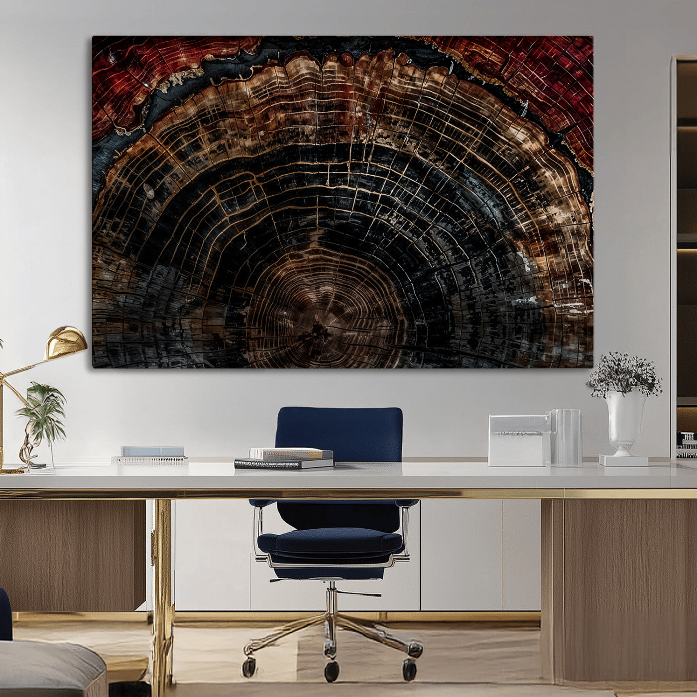 43686762-MGV-CV-36X24-Dark Wood Ring Wall Art Canvas Print – Framed Abstract Tree Rustic Artwork for Home, Office, Living Room