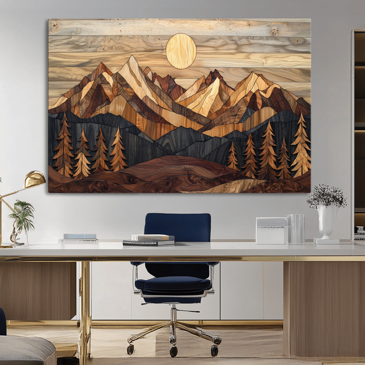 39116082-MGV-CV-36X24-Wood Mountain Landscape Wall Art Canvas Print – Framed Sunset Hills Nature Artwork, Abstract Boho Decor for Home, Office