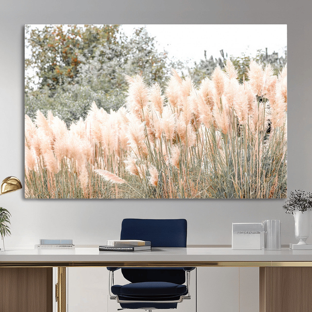 21826392-MGV-CV-36X24 - Pampas Grass Wall Art – Soft Blush Hues and Natural Texture Canvas Print, Serene Outdoors & Botanical Charm for Living Room or Nature Decor