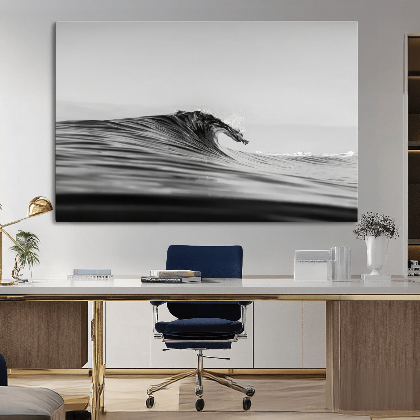 -Black Wave Wall Art Canvas Print, Framed Abstract Surf Art Picture Print, Minimalist Ocean Perfect Minimalist Coastal Decor Artwork