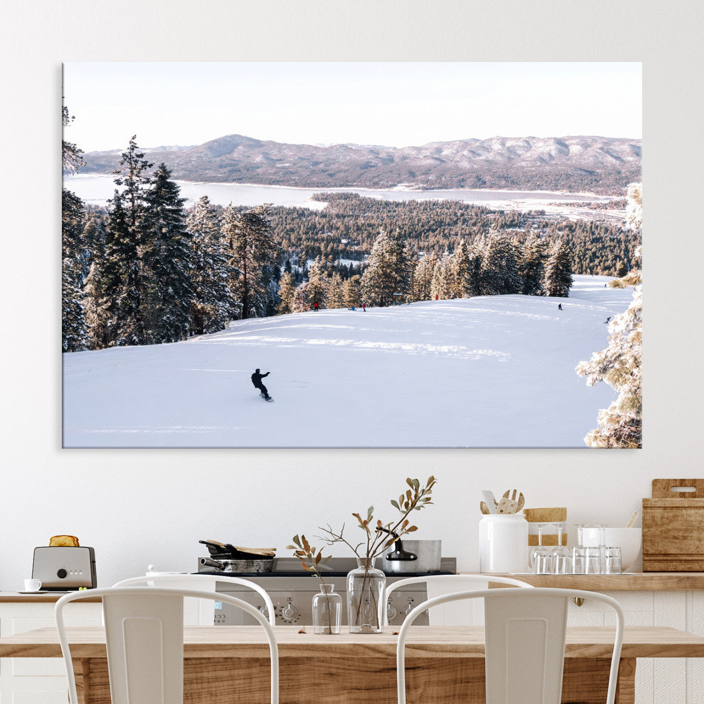 79857868-MGV-CV-36X24-Snowy Mountain Wall Art Canvas Print, Framed Ski Slope Art Picture Print, Winter Forest Perfect
